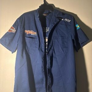Harley-Davidson Men’s Navy Embroidered Short-Sleeve Button-Down Shirt